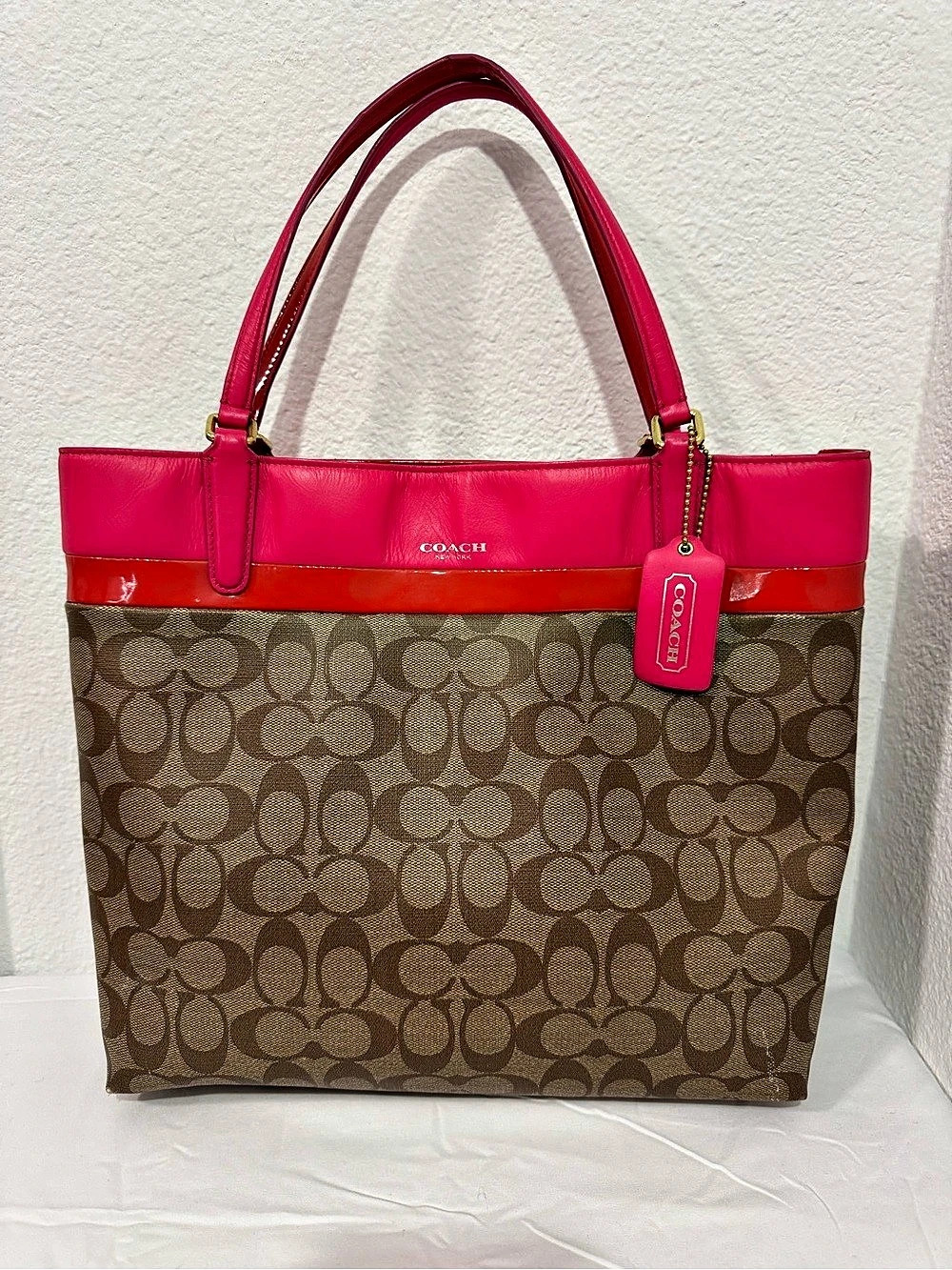 Coach Poppy Signature Glam Tote Brown & Pink